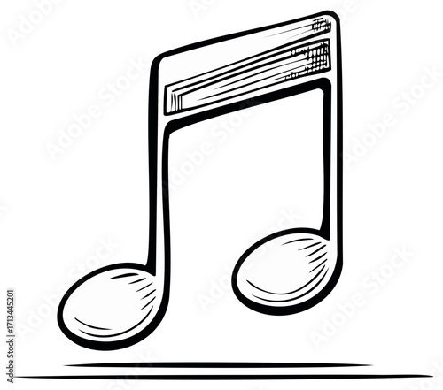 Vector illustration of a musical note in black and white.