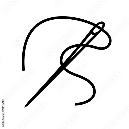 Clean line icon of a needle with thread passing through