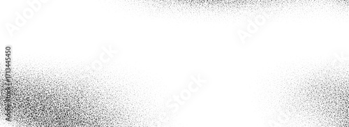 Black dotted grain gradient texture. Grunge sprayed noise background. Subtle stippled gritty sand overlay. Rough distressed dotwork backdrop with particles, dust, speckles. Vector grit speck wallpaper