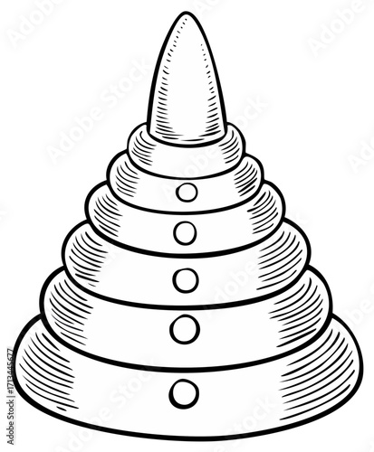 Illustration of a toy tower, colorful ring stack for toddlers or children games.