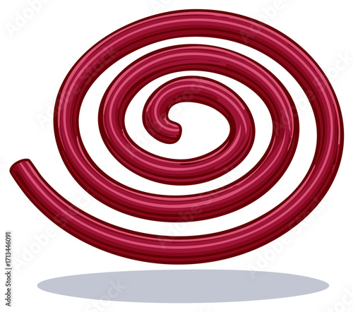 Abstract crimson spiral design element with glossy texture and dynamic swirling motion