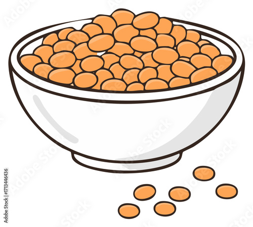 A simple cartoon illustration of a white bowl full of orange lentils