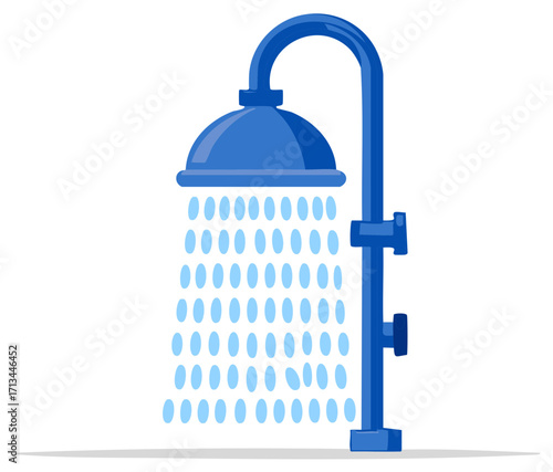 Modern Blue Shower Head Dispensing Falling Water Droplets