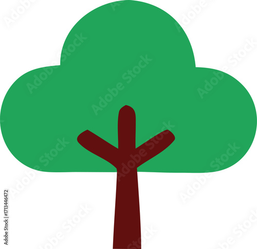 Simple green tree icon with brown trunk nature symbol for websites and applications representing growth