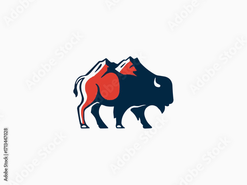Majestic bison silhouette with mountains, a symbol of strength and natural beauty,wildlife adventure