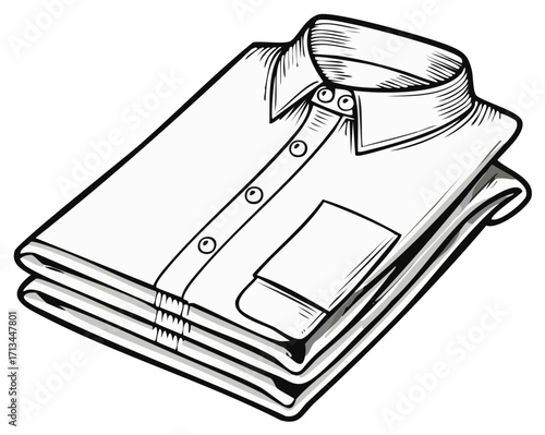 Stacked Folded Dress Shirt with Pocket and Collar Drawing