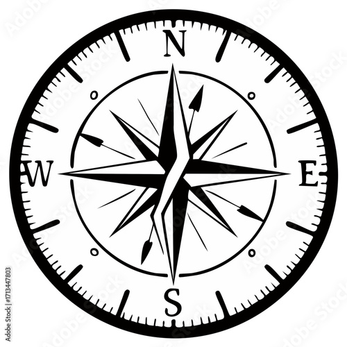Classic black and white compass rose symbol representing navigation direction and exploration