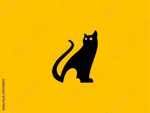 Sleek black cat silhouette with bright yellow background for modern design projects