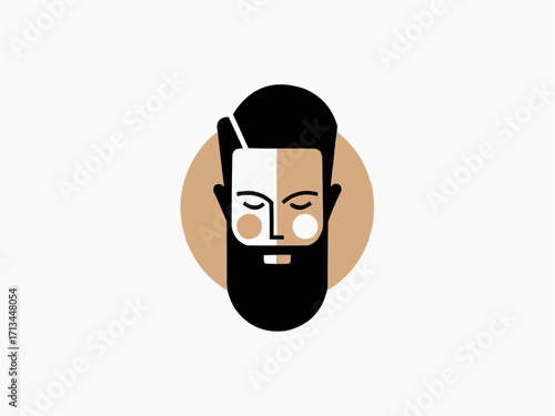 Modern stylized man with beard and closed eyes, representing calm, introspection, or wellness