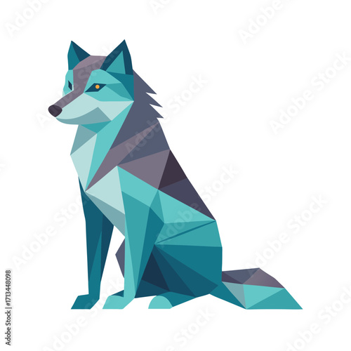 Geometric wolf illustration sitting on white background