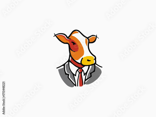Professional cow in suit and tie, smart business animal ready for corporate success and growth