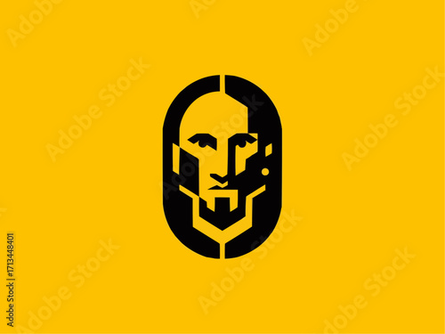 Striking abstract portrait emblem, bold graphic design, modern artistic face icon, impactful branding element