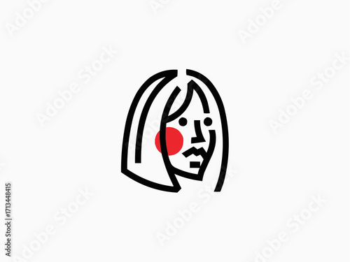Modern minimalist portrait of a woman with a vibrant red accent, conveying creativity and style.