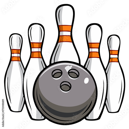 Bowling Strike Setup With Five Pins and Ball Aimed at a Great Game Score