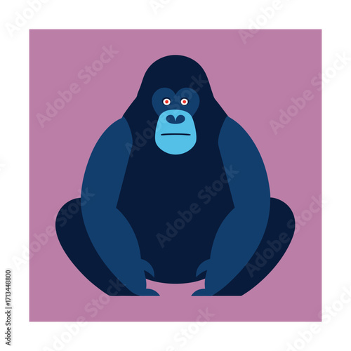 Gorilla sitting on a pink background in flat design