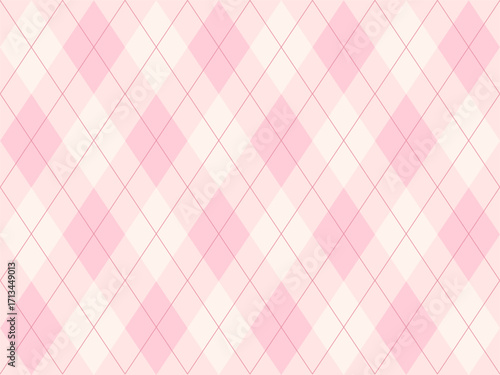 Soft pink argyle seamless pattern with diamond checks, perfect for fabric, textiles, wrapping paper, Valentine’s Day, and digital backgrounds.