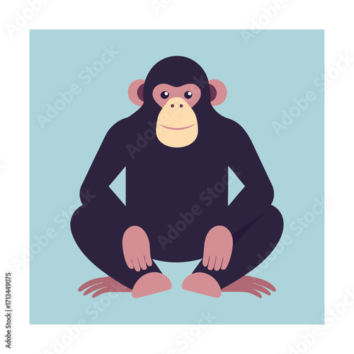Flat design chimpanzee sitting on a light blue background