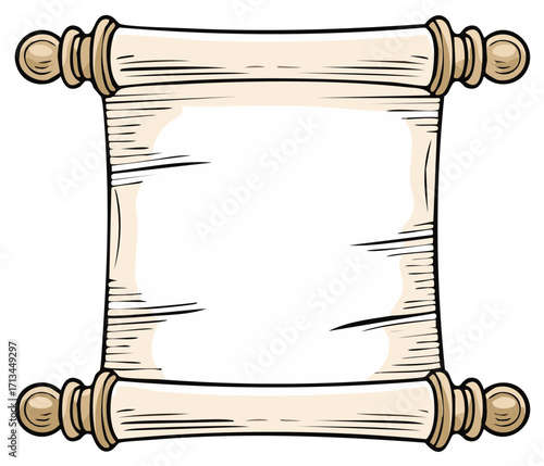 Vintage Scroll Illustration with Space for Text, Message, or Advertisement. Medieval style parchment. Blank antique document.