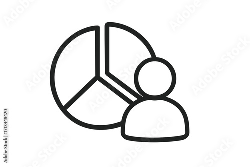 User data analysis icon. Pie chart symbol for market share and statistics. Personal profile analytics for business report. Minimal vector illustration for web and apps.