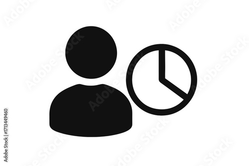 User time management icon. Employee work schedule and history. Person profile with clock symbol. Deadline, timer, and pending status concept for web and app design. Vector.