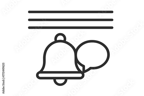 Notification bell with chat bubble line icon concept. Reminder, alert, and new message symbol. Vector illustration for website UI, mobile app, and social media post.