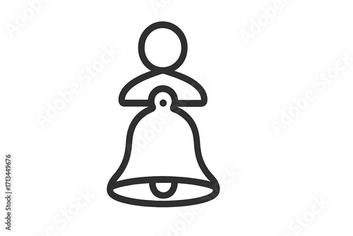 User notification bell icon. Person with alert symbol for subscription reminder and new messages. Service support concept. Linear outline vector graphic for web, app, UI design.