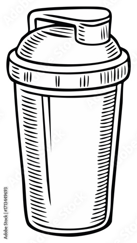 Sketch style illustration of a drink mixer shaker with handle and cap design
