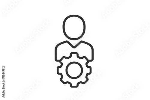 User settings icon. Profile management and account configuration symbol. Person with gear for admin preferences, technical support, developer options and service setup menu.