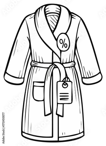 Cartoon Bathrobe with Discount Percentage Symbol and Blank Price Tag Illustration