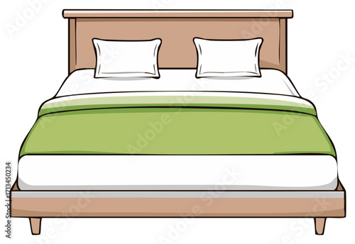 Cozy Bedroom with Bed and Green Blanket Bedding Comfort and Style