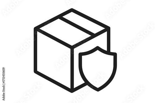 Secure delivery icon with box and shield. Safe shipping and package protection concept. Insured parcel symbol for logistics and e-commerce. Vector line art for web and app.