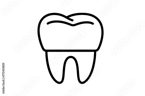 Dental crown outline vector icon for dentistry and stomatology. Tooth implant symbol for oral care and dental health. Linear graphic design element for medical clinic.