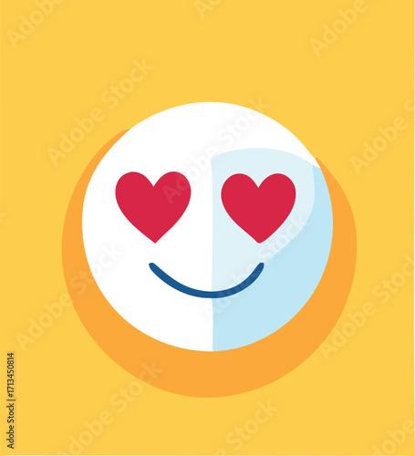 Happy smiling face emoji with heart eyes expressing love affection and joy on a sunny yellow backdrop