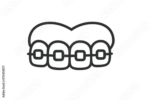 Dental braces line icon. Orthodontics and teeth alignment concept. Orthodontist care symbol. Vector illustration for dentistry, dental clinic, web, app, advert.