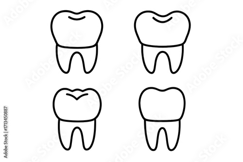 Tooth icon set. Dental outline symbol collection. Linear pictogram pack. Dentistry, stomatology, oral health care concept. Molar, crown, root. Vector graphic element design.