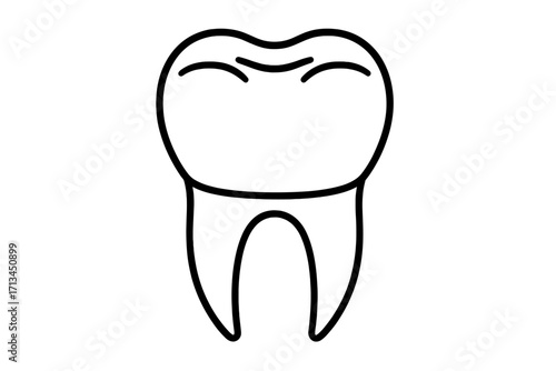 Happy tooth smiling character outline icon. Dental crown concept for dentistry clinic logo. Cute kawaii molar for oral hygiene, health care. Vector cartoon illustration.