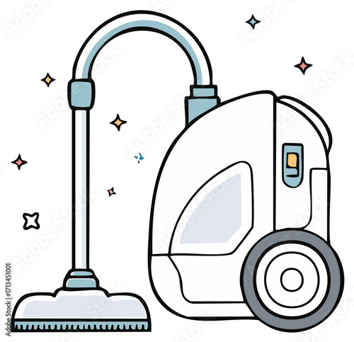 Modern Canister Vacuum Cleaner with Sparkles Illustration for Home Cleaning and Hygiene