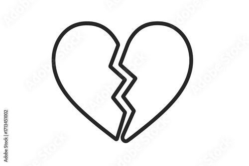 Broken heart line icon. Symbol of heartbreak, divorce and separation. Sad love concept. Unhappy relationship problems. Pain, loss and sadness vector illustration. Minimal design.