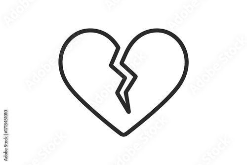 Broken heart icon. Heartbreak symbol of love, relationship problem, divorce or sadness. Minimalistic thin line vector graphic for web, apps, print and social media.