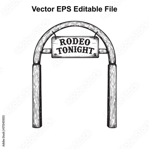 Vector art of wooden archway with a sign that says rodeo tonight