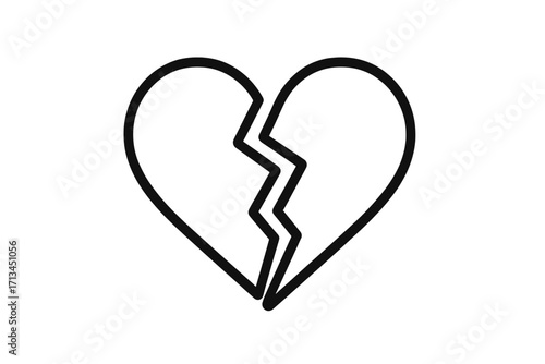Broken heart icon. Heartbreak, love and relationship problem concept. Sadness, separation or divorce symbol. Simple minimal vector line art illustration for web design.