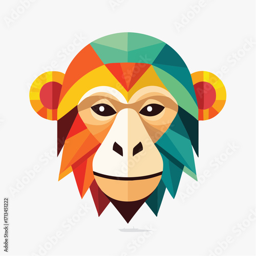 Colorful Geometric Monkey Face Illustration A Modern, Abstract Vector Design
