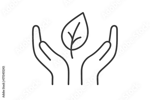 Hands holding leaf line icon. Concept for nature care, environment protection, ecology, growth. Symbol for sustainability, organic, natural, eco friendly lifestyle and conservation.