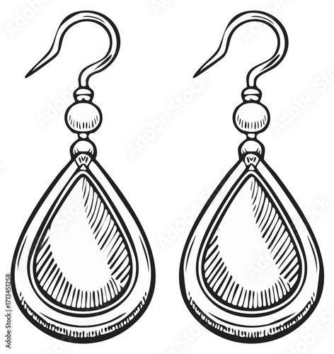 Hand Drawn Teardrop Earrings with Beaded Detail