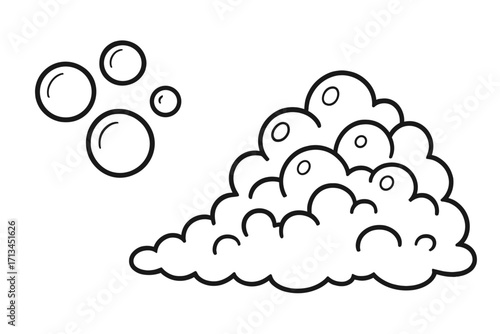 Bubble and foam linear icon set. Soap suds vector illustration. Simple cartoon graphic for cleaning, washing concept. Water lather, fizzy pop, and effervescent bubbles.