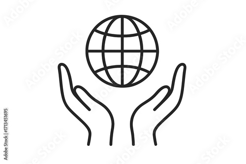 Hands holding globe icon. Planet earth care and protection concept. World environment day symbol. Save the planet. Global community, peace, support, and unity metaphor.