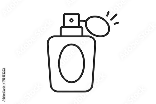 Perfume bottle line icon. Vintage fragrance spray with atomizer. Minimalistic outline vector for beauty, cosmetics, and glamour concepts. Scent, aroma symbol, simple pictogram.