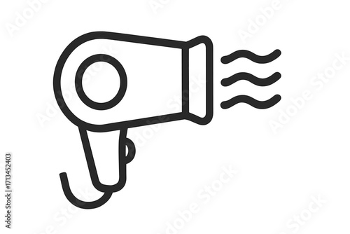 Hair dryer outline icon. Simple blow dryer vector symbol. Hair care, beauty salon, and hairstyling equipment illustration. Minimalist line art for web and app design.