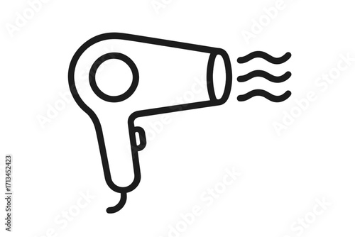 Hair dryer icon line symbol. Blow dryer graphic outline. Hair care and beauty salon tool. Vector illustration for web design, apps. Hair styling and grooming appliance.