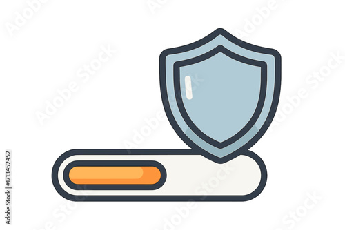 Security scan progress bar with shield icon. Vector concept for cybersecurity, data protection, and system safety. Loading or downloading update status for website or app UI.